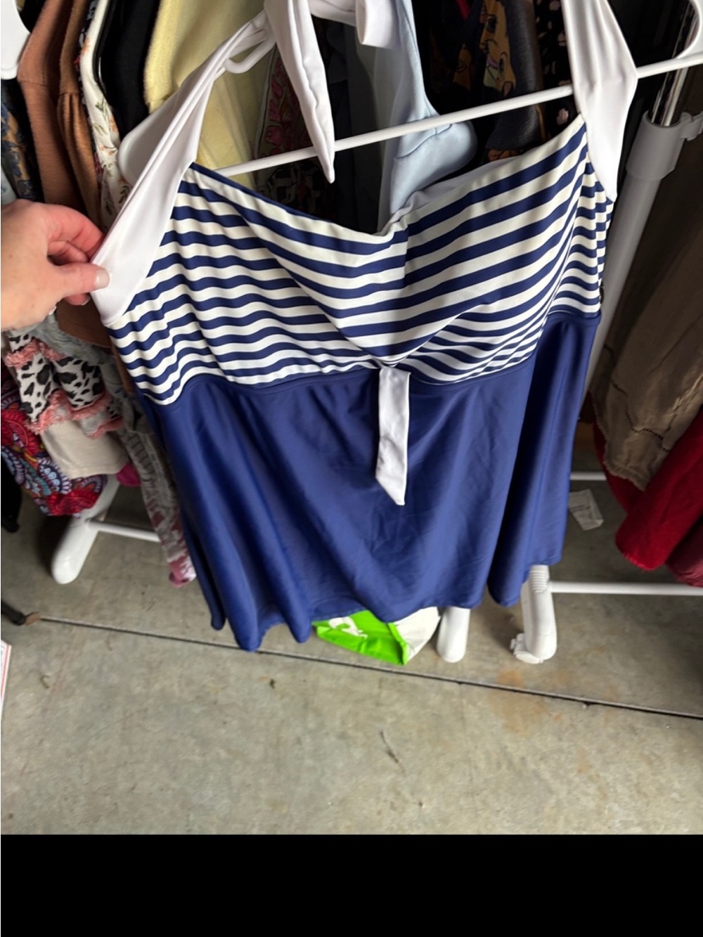 Navy & White Striped Women’s One-Piece Swimdress